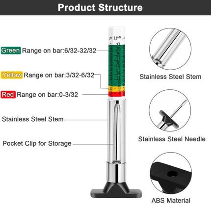 Tire Tread Depth Gauge Universal, Color Coded Tire Wear Indicator with Pocket Clip – image 6