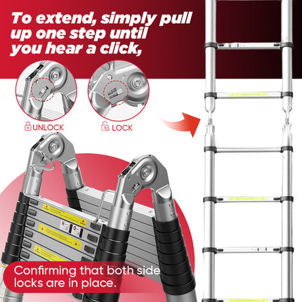 Aluminum Extension Ladder, Telescoping Ladder with Stabilizer Bar, Collapsible Folding Ladder 330 lb for Home Use – image 8