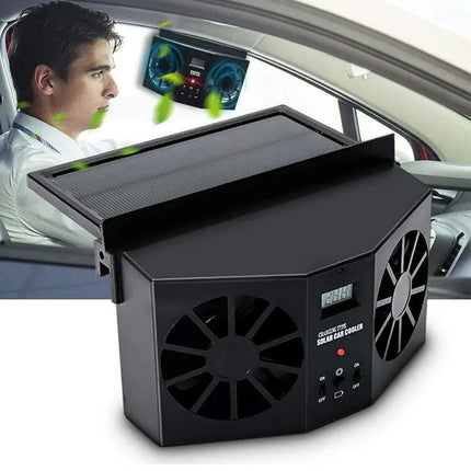 Solar Powered Car Window Exhaust Fan with Dual Heads and Temperature Display