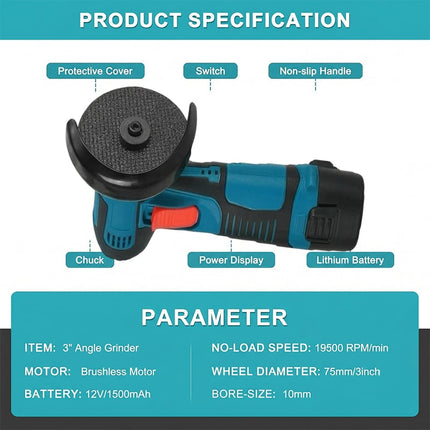Cordless Angle Grinder 3 Inch, Handheld Grinder for Metal Cutting