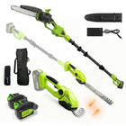 Cordless Hedge Trimmer with Extension Pole, 6 in 1 Pole Saw and Grass Shear, Tree Pruner with 2 Batteries