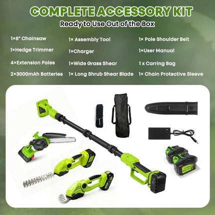 Cordless Hedge Trimmer with Extension Pole, 6 in 1 Pole Saw and Grass Shear – image 10