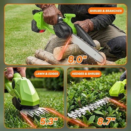 Cordless Hedge Trimmer with Extension Pole, Tree Pruner with 2 Batteries