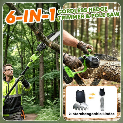 Cordless Hedge Trimmer with Extension Pole, 6 in 1 Pole Saw and Grass Shear – image 4
