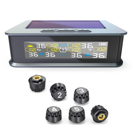 Solar Tire Pressure Monitor System, 6 Tire Pressure Sensors with LCD Display, TPMS for RV