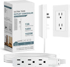 Flat Plug Power Strip with Outlet Concealer, Flat Extension Cord with 3 Outlets, Outlet Safety Cover, Cord Hider