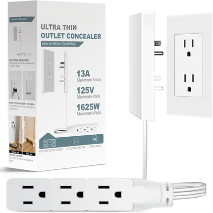 Flat Plug Power Strip with Outlet Concealer, Flat Extension Cord with 3 Outlets – image 17