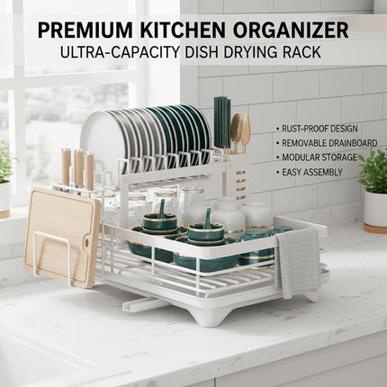 Dish Drying Rack, 2 Tier Dish Rack with Drainboard and Cutting Board Holder – image 4