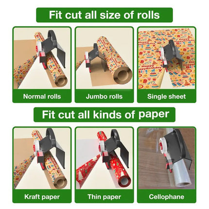 Wrapping Paper Cutter with Tape Dispenser, Gift Wrap Cutter Kit with Replacement Blades – image 4