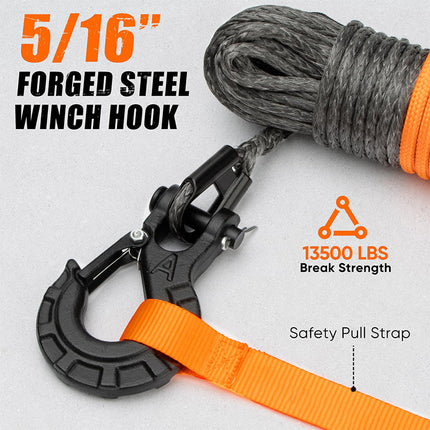 Synthetic Winch Rope 1/4 Inch, 12 Strand UHMWPE Heavy Duty Winch Cable with Protective Sleeve for Off Road – image 8