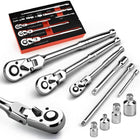 Flex Head Ratchet Wrench Set with Extension Bars and Adapters, Mechanic Tool Set, Hand Tools for Tight Spaces