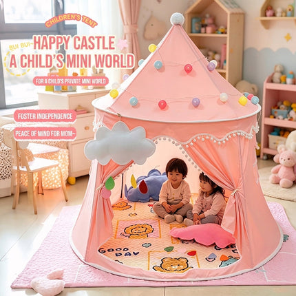 Kids Tent Castle with String Lights and Flags, Large Playroom Tent – image 8
