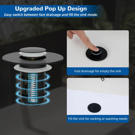 Pop Up Sink Stopper with Strainer, Bathroom Sink Drain Stopper with Hair Catcher, Stainless Steel Sink Strainer – image 7