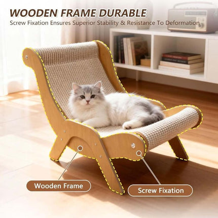 Cat Scratcher Lounge Chair, Wooden Cat Furniture Bed for Indoor Cats – image 7