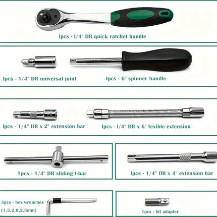 Socket Wrench Set, Socket Set with Ratchet Wrench and Screwdriver Bits, Hand Tools Toolbox for Automotive Repair – image 8