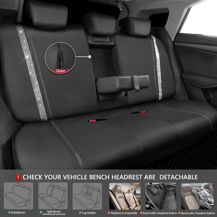 Leather Car Seat Covers with Rhinestones, Cute Car Accessories for Women – image 6
