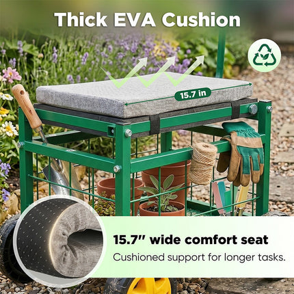 Garden Stool with Wheels and Storage, Garden Kneeler and Seat for Weeding and Planting – image 9