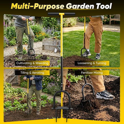 Garden Tiller, Stand Up Hand Cultivator with 32 Inch T Grip Handle – image 5