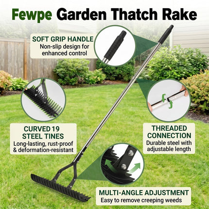 Lawn Dethatcher Rake, Heavy Duty Thatch Rakes with 15 Inch Dual Sided Head – image 4