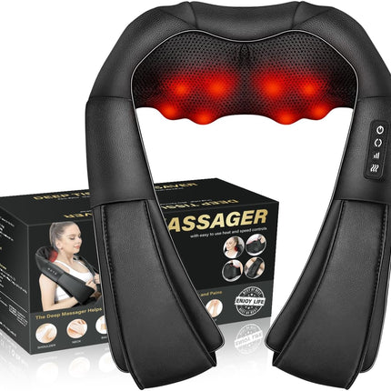 Neck Massager with Heat, Shiatsu Massager for Neck and Shoulders, Deep Kneading Back Massager for Home and Office
