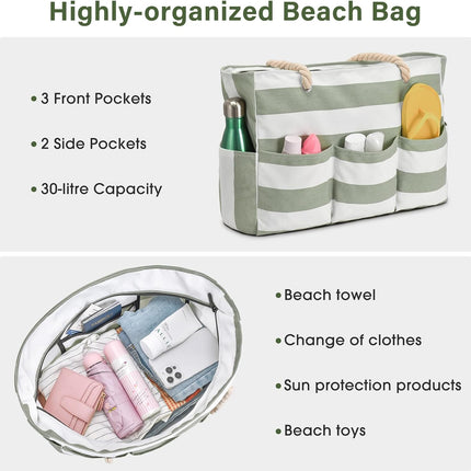 Extra Large Canvas Tote Bag with Zipper, Waterproof Beach Bag with Pockets and Adjustable Shoulder Strap – image 7