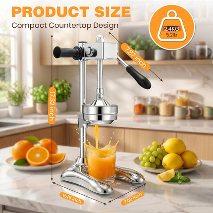 Juice Press Manual Citrus Juicer, Cast Iron Juicer with Gear Drive and Suction Base – image 8