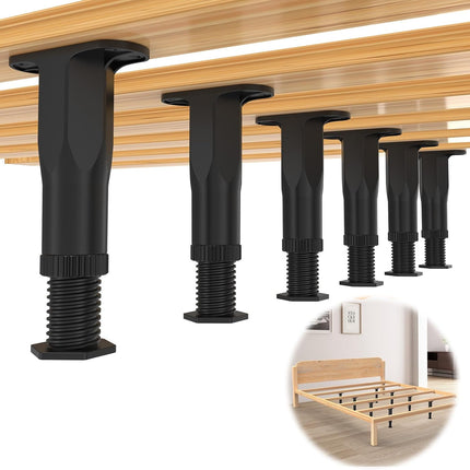 Adjustable Bed Support Legs 6 Pack, Bed Frame Support Legs with Swivel Base, Heavy Duty Bed Frame Parts for 620 lbs