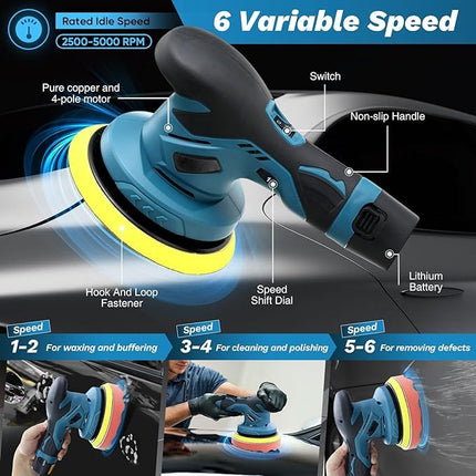 Cordless Car Polisher, Car Buffer Polisher with 6 Speeds – image 4