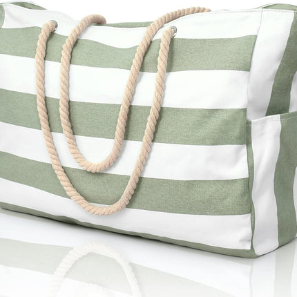 Beach Tote Bag Sandproof, Waterproof Tote, Pool Bag and Gym Tote with Zip Top, Large Beach Bag with Bottle Pockets