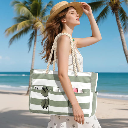Beach Tote Bag, Extra Large Canvas Tote Bag with Zipper
