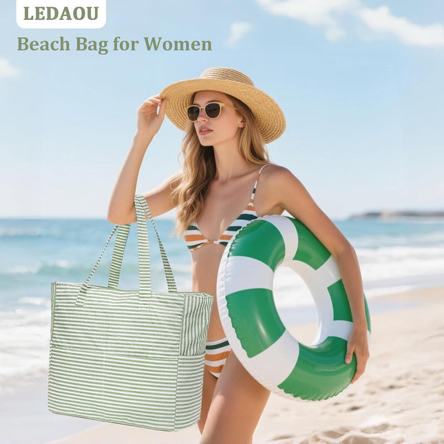 Large Tote Bag for Beach and Pool, Sandproof Beach Bag with Zipper