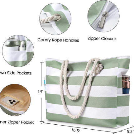 Beach Tote Bag, Large Beach Bag with Pockets for Pool and Gym
