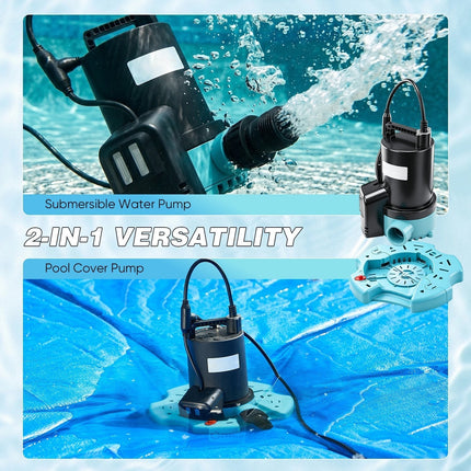 Automatic Pool Cover Pump with Check Valve, 1/4 HP Submersible Pump with Strainer – image 9