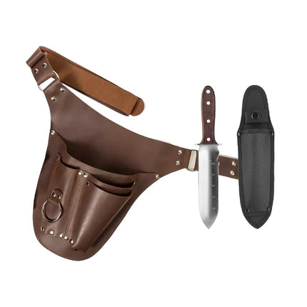 Hori Hori Knife with Leather Sheath, Stainless Steel Weeding Tool and Weed Remover