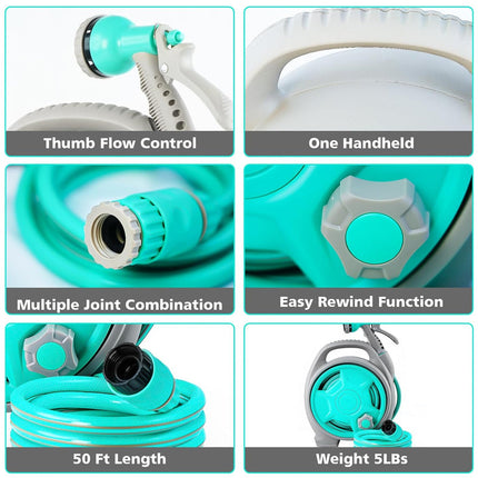 Retractable Garden Hose Reel, 50 ft Garden Hose with 6 Pattern Spray Nozzle – image 10