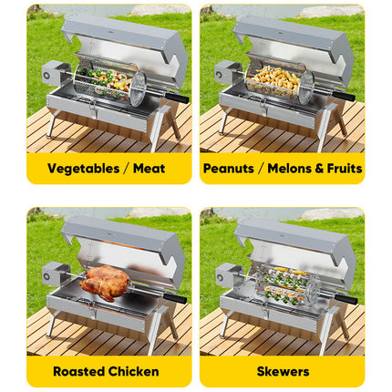 Portable Electric BBQ Grill with Rotisserie, Tabletop Electric Grill