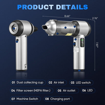 Handheld Cordless Vacuum for Car, Brushless Handheld Vacuum with Electric Air Duster and Portable Air Pump – image 18
