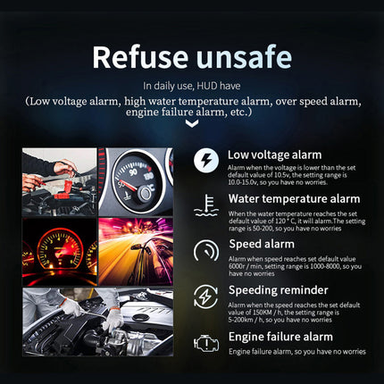 Car Heads Up Display with GPS and OBD2 Modes, GPS Speedometer with Water Temperature Gauge – image 8