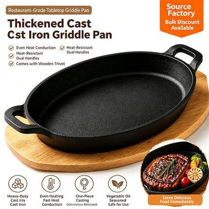 Small Cast Iron Skillet with Wooden Base, Sizzling Plate for Fajitas – image 6