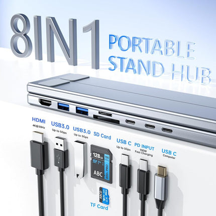 Laptop Docking Station, Foldable Adjustable Laptop Stand for Desk with Ports – image 7