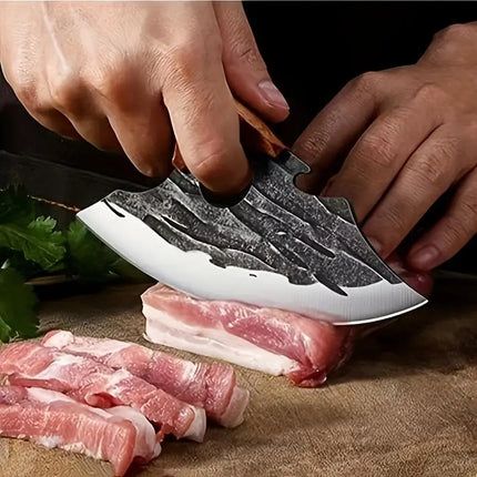 Hand Forged Meat Cleaver Knife, Heavy Duty Butcher Knife with Wooden Handle – image 10