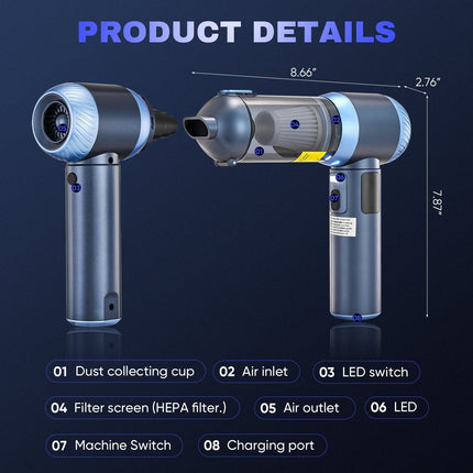 Handheld Cordless Vacuum for Car, Brushless Handheld Vacuum with Electric Air Duster and Portable Air Pump – image 9