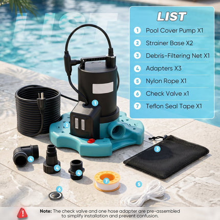 Submersible Water Pump for Pool Cover, 1/4 HP Submersible Pump with Strainer – image 5