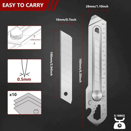 Utility Knife 6 in 1, Retractable Box Cutter with Safety Hammer – image 5