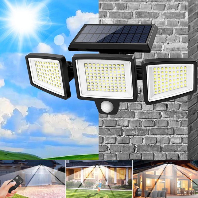 Solar Outdoor Lights Motion Sensor, Solar Powered Outdoor Light with Remote and 3 Heads, Motion Activated Light IP65_01