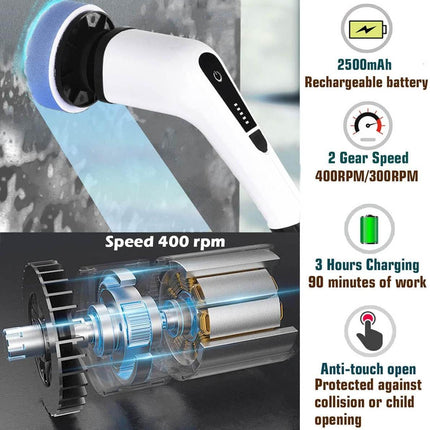 Floor Scrubber Electric Spin Cleaner, Shower Scrubber with 7 Brush Heads – image 6