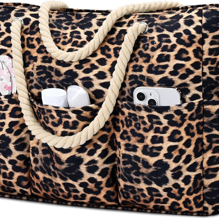 Extra Large Canvas Tote Bag with Zipper, Waterproof Beach Bag with Pockets and Adjustable Shoulder Strap – image 15