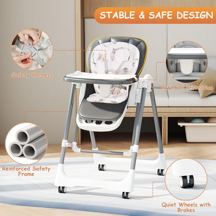 Baby High Chair, Foldable Infant High Chair with Removable Tray and 5 Point Harness – image 10