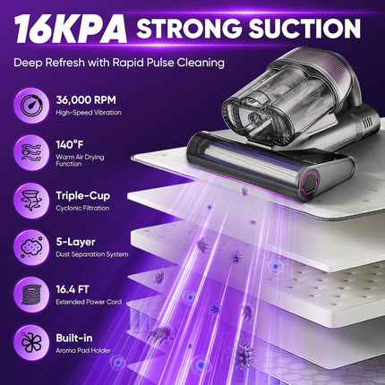Mattress Vacuum Cleaner, Bed Vacuum with Warm Air and Cyclonic Filtration – image 7