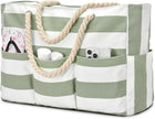 Beach Tote Bag, Extra Large Canvas Tote Bag with Zipper, Waterproof Beach Bag with Pockets and Adjustable Shoulder Strap
